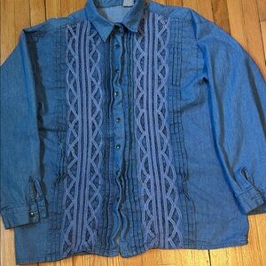 Denim Button-Up Shirt with Lace Detail vintage size XL